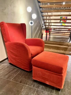 Sessel Sergio Stoff Chenille Terracotta Rot Inklusive Hocker