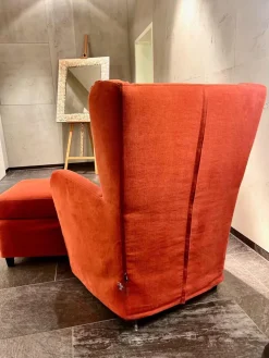 Sessel Sergio Stoff Chenille Terracotta Rot Inklusive Hocker