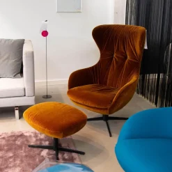 Sessel Shar Pei Stoff F Genua Kupfer Orange Braun Metallfuß Schwarz Inklusive Hocker