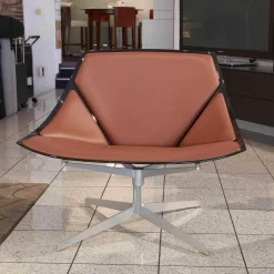 Sessel Space JI 11 Schwarz Hochglanz Softleder Cognacfarbig Kat. 6