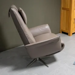 Sessel Star M Leder A-Tara Soft Latino Beige Grau Sternfuß Metall Nicke Satin Inklusive Nackenkissen