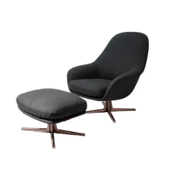 Sessel Sveva Soft Bezug Stoff Ebe 1167 Petrol Grau Vierstrahliges Drehfußkreuz Satiniert Inklusive Hocker