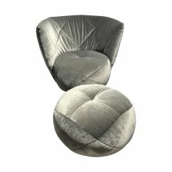 Sessel Teratai aus Stoff 66 8480 Eisgrau Tellerfuß Teilpoliert Inklusive Hocker