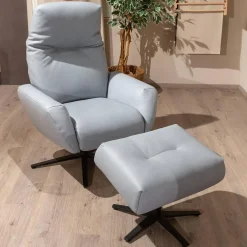 Sessel Terni Leder K Mariposa Pool Grau Blau Sternfuß Anthrazit Mit Hocker