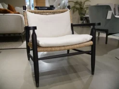 Sessel Tessa Sitz Geflecht Eschenholz Braun Kissen Weiß Gestell Schwarz