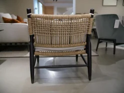 Sessel Tessa Sitz Geflecht Eschenholz Braun Kissen Weiß Gestell Schwarz