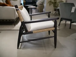 Sessel Tessa Sitz Geflecht Eschenholz Braun Kissen Weiß Gestell Schwarz