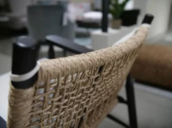 Sessel Tessa Sitz Geflecht Eschenholz Braun Kissen Weiß Gestell Schwarz