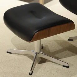 Sessel Time Out 6003 Leder 2514 89 Fantasy Black Schwarz Sitzschale Walnuss Fuß Aluminium Mit Hocker