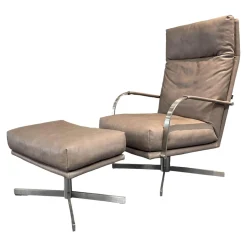 Sessel Und Hocker Gin Bezug Leder Rancho Lava Mit Metallarmlehnen