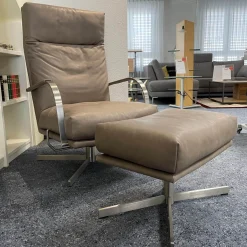 Sessel Und Hocker Gin Bezug Leder Rancho Lava Mit Metallarmlehnen