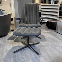 Sessel Und Hocker Healey Lounge Leder Vintage mit Hocker 1410 Cigar 4-Fuss Kreuzgestell Alu Matt Bro