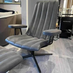 Sessel Und Hocker Healey Lounge Leder Vintage mit Hocker 1410 Cigar 4-Fuss Kreuzgestell Alu Matt Bro