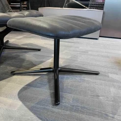 Sessel Und Hocker Healey Lounge Leder Vintage mit Hocker 1410 Cigar 4-Fuss Kreuzgestell Alu Matt Bro