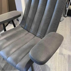 Sessel Und Hocker Healey Lounge Leder Vintage mit Hocker 1410 Cigar 4-Fuss Kreuzgestell Alu Matt Bro