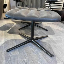 Sessel Und Hocker Healey Lounge Leder Vintage mit Hocker 1410 Cigar 4-Fuss Kreuzgestell Alu Matt Bro