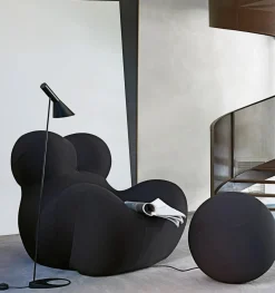 Sessel UP 2000 Stoff Jersey Soara Rot Metallbasis Unterseite Kernleder Mit Hocker