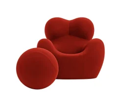 Sessel UP 2000 Stoff Jersey Soara Rot Metallbasis Unterseite Kernleder Mit Hocker