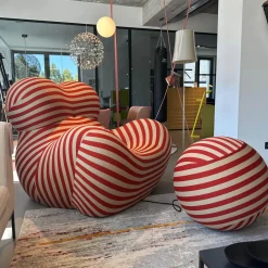 Sessel Up 2000 Stoff Soara 06 Gestreift Orange Beige Inklusive Hocker Ball