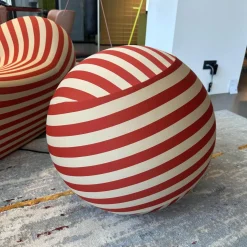 Sessel Up 2000 Stoff Soara 06 Gestreift Orange Beige Inklusive Hocker Ball