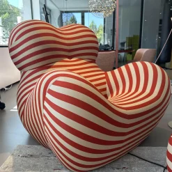 Sessel Up 2000 Stoff Soara 06 Gestreift Orange Beige Inklusive Hocker Ball