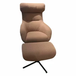 Sessel Victor Stoff Rose Kreuzfuß Metall Schwarz Drehfunktion mit Hocker