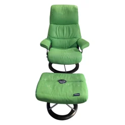 Sessel View Leder Paloma Summer Green GrĂŒn Gestell Signature Chrome Mit Hocker