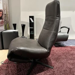 Sessel Viola Bezug Leder Granada Graphit 2 Grau Flaches Kreuzgestell Schwarz Motorisiert