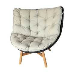 Sessel Wing Chair Mbrace Stoff A 462 Cool Sage Grau Fasergeflecht Arabica Schwarz Braun Füße Teakholz