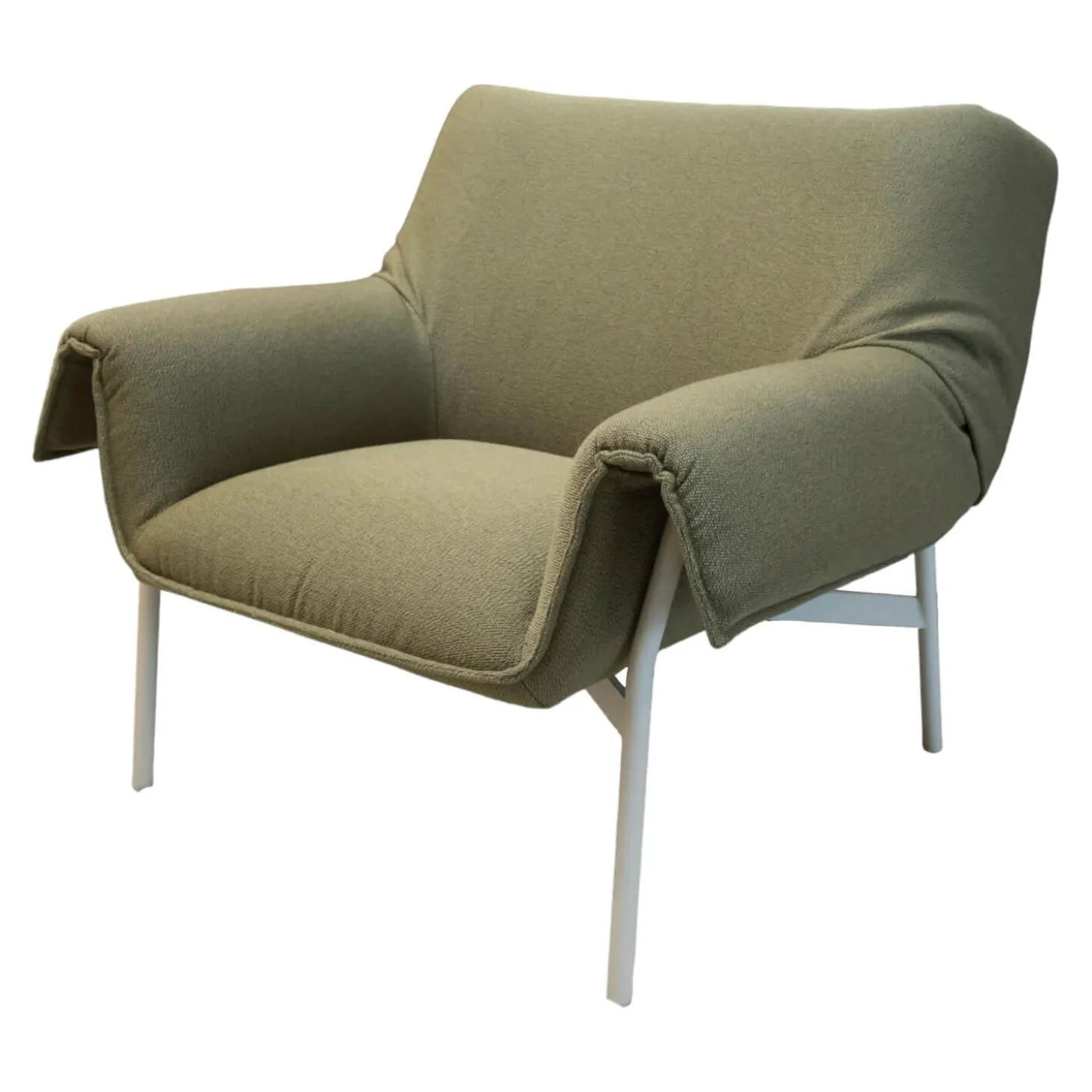 Sessel Wrap Lounge Chair Stoff Grün Gestell Stahl Pulverbeschichtet Grau