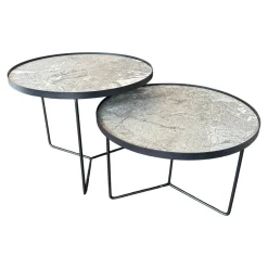 Set Couchtisch Billy Platte Keramik Marmi KM13 Areal Grau Stahlgestell Schwarz Gaufriert