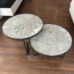 Set Couchtisch Billy Platte Keramik Marmi KM13 Areal Grau Stahlgestell Schwarz Gaufriert