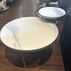 Set Couchtisch Gio T70 Und T40 Platte Angora Weiß Gestell Metall Silber