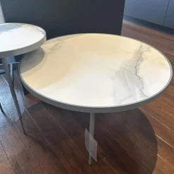 Set Couchtisch Gio T70 Und T40 Platte Angora Weiß Gestell Metall Silber