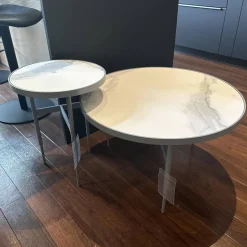 Set Couchtisch Gio T70 Und T40 Platte Angora Weiß Gestell Metall Silber