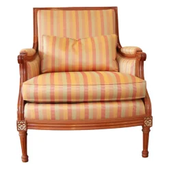 Sichtholzsessel Lafayette 756 Stoff Gelb Orange Rot Gestell Kirschbaum