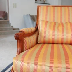 Sichtholzsessel Lafayette 756 Stoff Gelb Orange Rot Gestell Kirschbaum