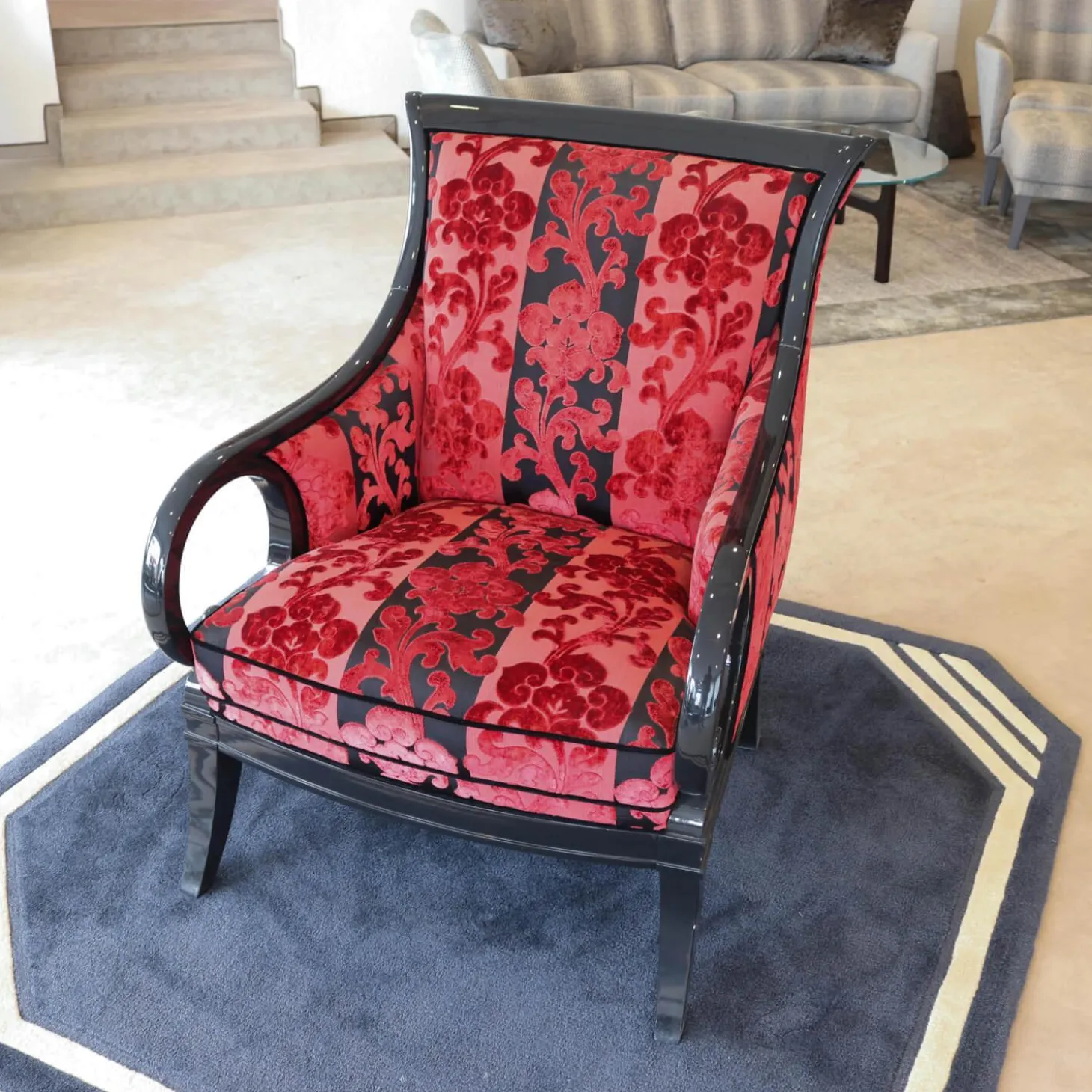 Sichtholzsessel Paris 309 Sonderstoff Jab Anstotz Rot Schwarz Gestell Schwarz