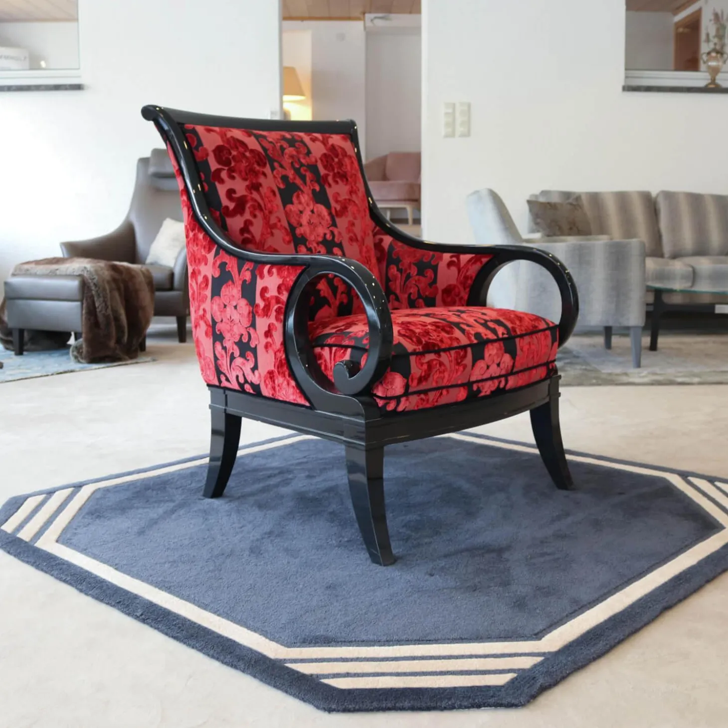 Sichtholzsessel Paris 309 Sonderstoff Jab Anstotz Rot Schwarz Gestell Schwarz