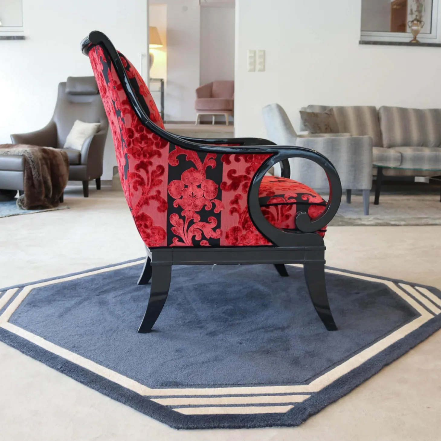 Sichtholzsessel Paris 309 Sonderstoff Jab Anstotz Rot Schwarz Gestell Schwarz