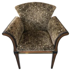 Sichtholzsessel Vera Stoff Montagna 3344 Braun Graubeige Gestell Sichtholz Dunkelbraun