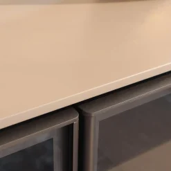 Sideboard 505 Korpus Dolomiti Grau Fronten Glaze Glastüren Zinnfarbig Abdeckplatte Taubengrau Metallgestell Zinnfarbig