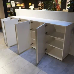 Sideboard Alea Lack Weiß Front Und Abdeckplatte Glas Matt Weiß Griffe Alu Matt