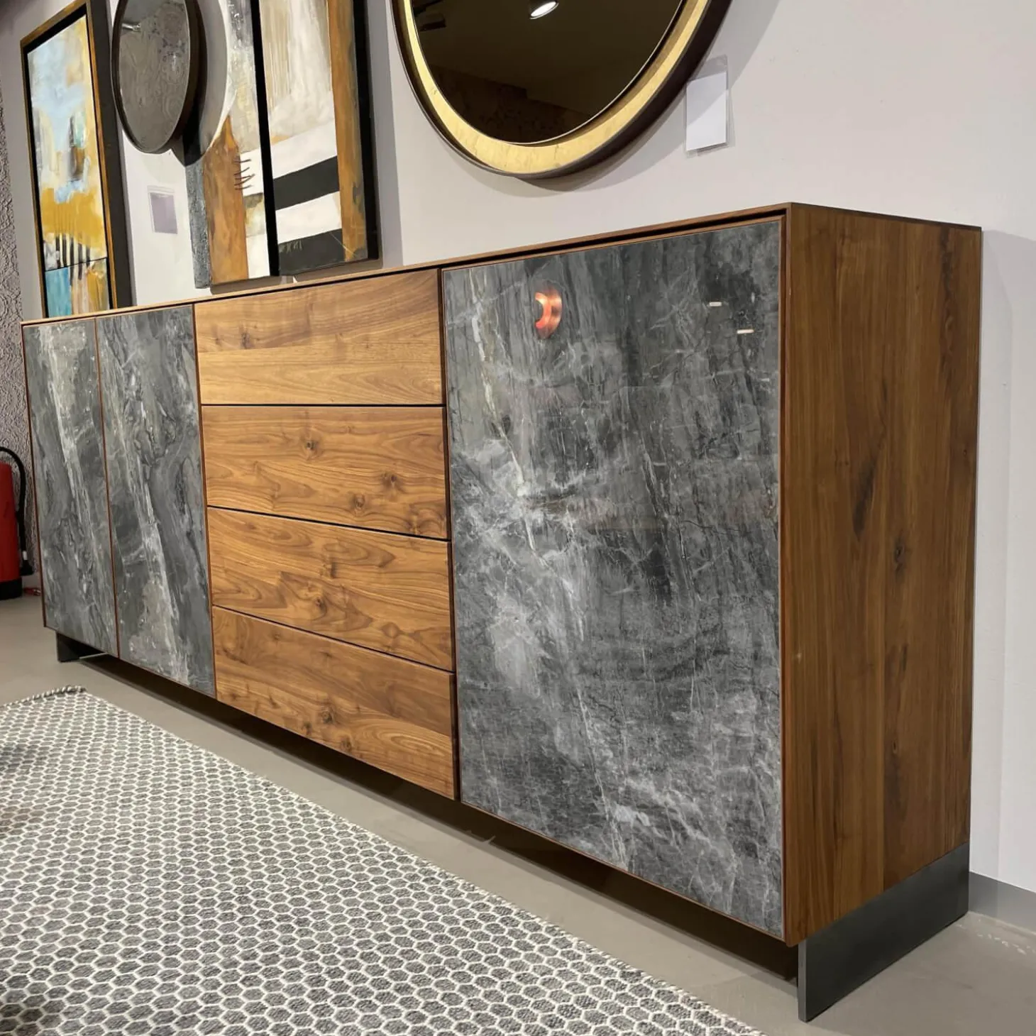 Sideboard Alleskönner Astiger Nussbaum Birke Natur Geölt Keramik Brunno