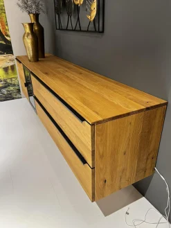 Sideboard Baristo WK 490 Hängend Asteiche Natur Rahmen Metall Schwarz Mit Beleuchtung