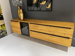 Sideboard Baristo WK 490 Hängend Asteiche Natur Rahmen Metall Schwarz Mit Beleuchtung