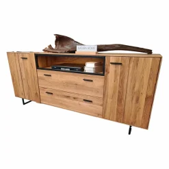 Sideboard Blackpool Eiche Massiv Natur Geölt Metall Schwarz