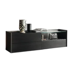 Sideboard Cabaret Mattlack Nero Schwarz Abdeckplatte Keramik Nero Greco Lucidato Ohne Beleuchtung