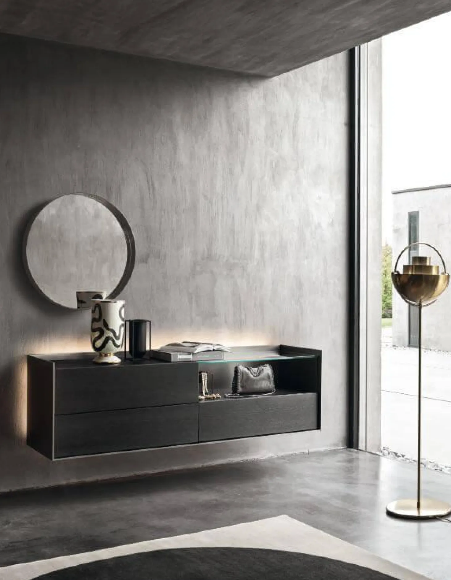 Sideboard Cabaret Mattlack Nero Schwarz Abdeckplatte Keramik Nero Greco Lucidato Ohne Beleuchtung