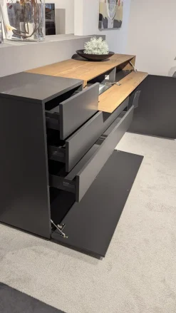 Sideboard Cairano Schiefer Schwarz Absetzung Raucheiche Massiv